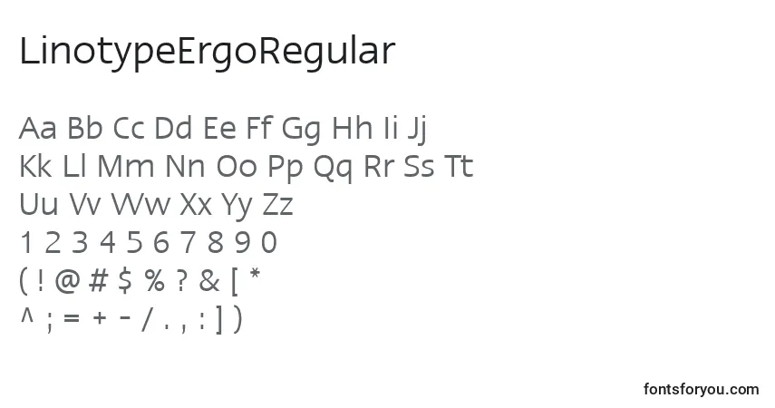 Czcionka LinotypeErgoRegular – alfabet, cyfry, specjalne znaki