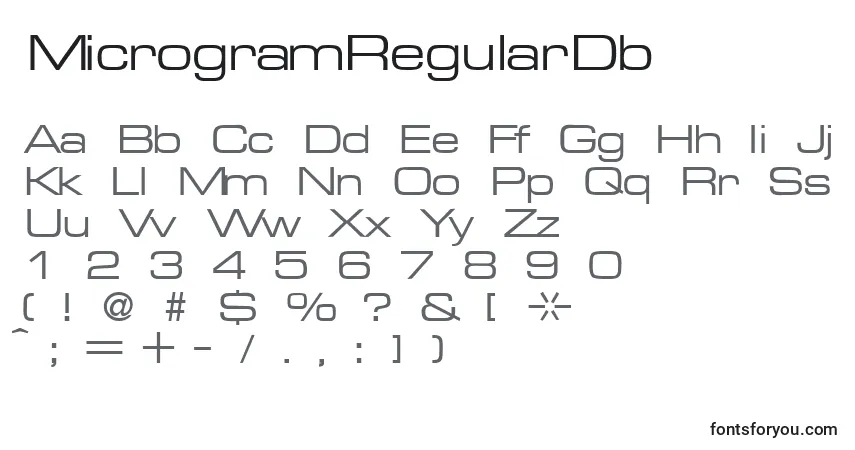 Fuente MicrogramRegularDb - alfabeto, números, caracteres especiales