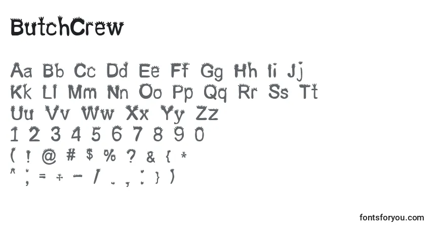Schriftart ButchCrew – Alphabet, Zahlen, spezielle Symbole