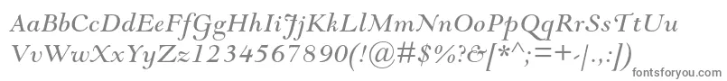 GoudymodernmtstdItalic-fontti – harmaat kirjasimet valkoisella taustalla