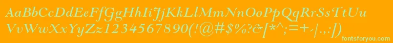 Шрифт GoudymodernmtstdItalic – зелёные шрифты на оранжевом фоне