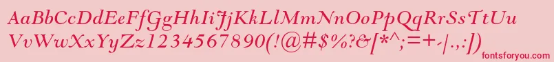GoudymodernmtstdItalic-Schriftart – Rote Schriften auf rosa Hintergrund