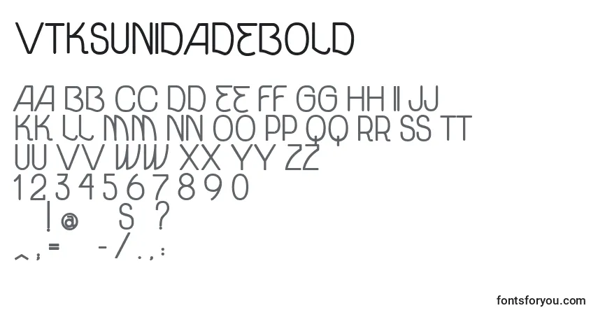 A fonte VtksUnidadeBold – alfabeto, números, caracteres especiais