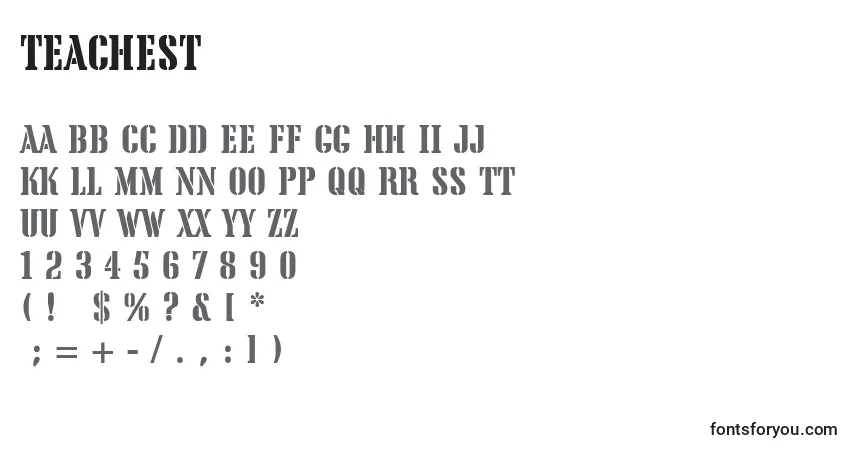 Czcionka TeaChest – alfabet, cyfry, specjalne znaki