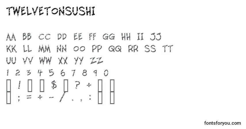 A fonte TwelveTonSushi – alfabeto, números, caracteres especiais