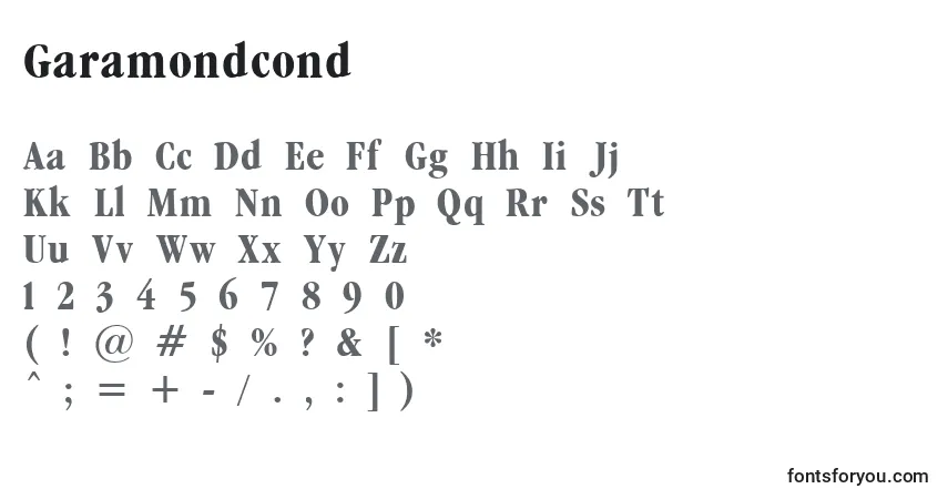 Schriftart Garamondcond – Alphabet, Zahlen, spezielle Symbole