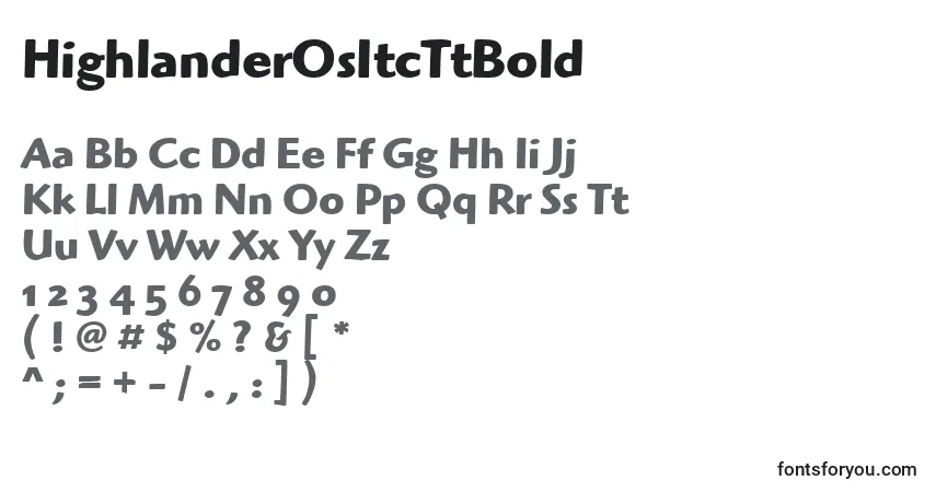 Czcionka HighlanderOsItcTtBold – alfabet, cyfry, specjalne znaki