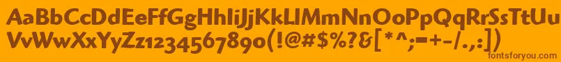 HighlanderOsItcTtBold-Schriftart – Braune Schriften auf orangefarbenem Hintergrund