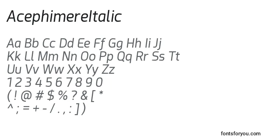 Schriftart AcephimereItalic – Alphabet, Zahlen, spezielle Symbole