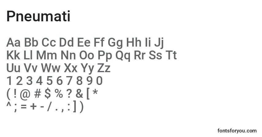 Schriftart Pneumati – Alphabet, Zahlen, spezielle Symbole
