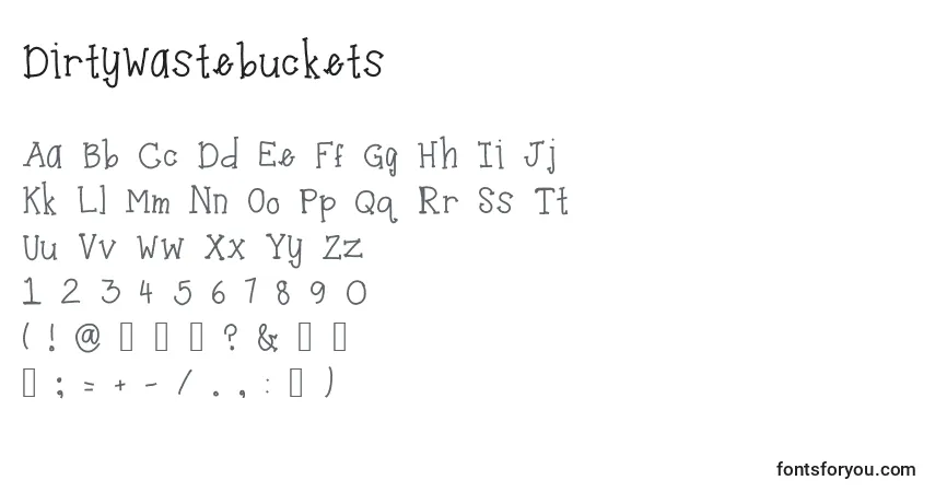 A fonte DirtyWastebuckets – alfabeto, números, caracteres especiais
