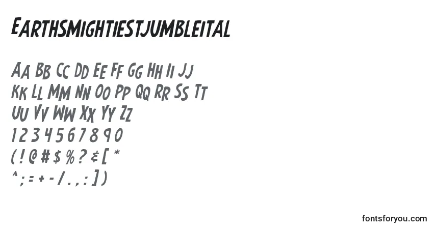 Earthsmightiestjumbleital Font – alphabet, numbers, special characters