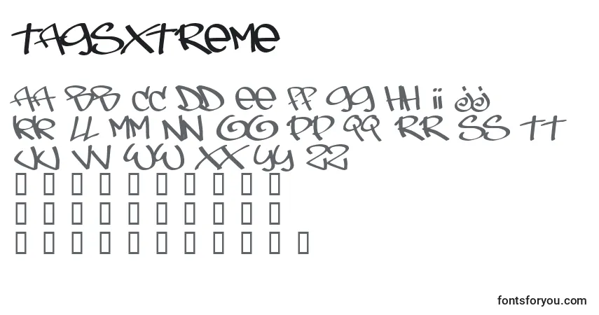A fonte Tagsxtreme – alfabeto, números, caracteres especiais