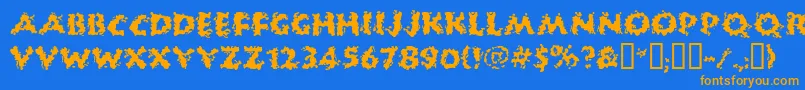 フォントHuckb – オレンジ色の文字が青い背景にあります。