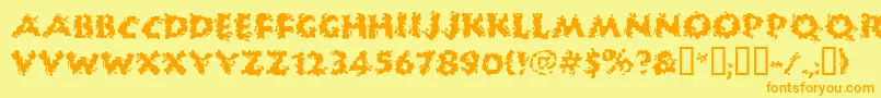 Huckb-Schriftart – Orangefarbene Schriften auf gelbem Hintergrund