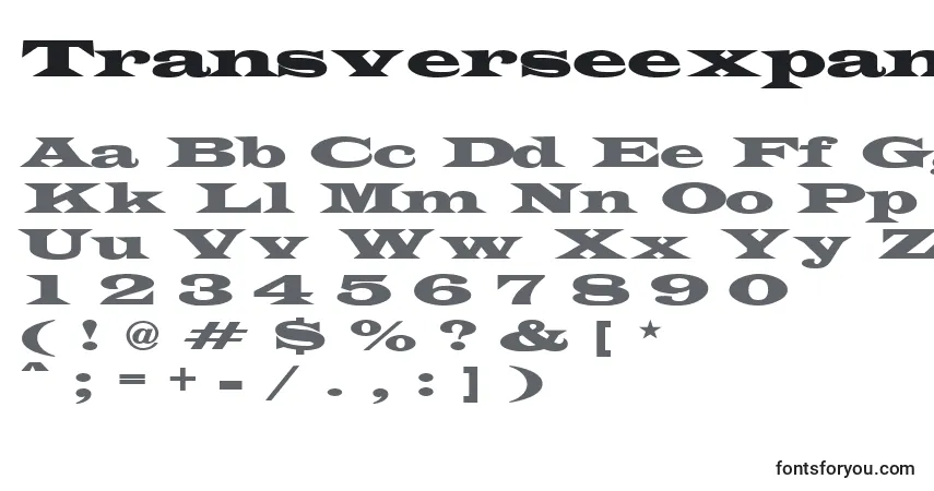 Fuente TransverseexpandedsskRegular - alfabeto, números, caracteres especiales
