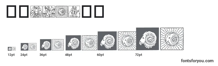 Размеры шрифта Zodiac03