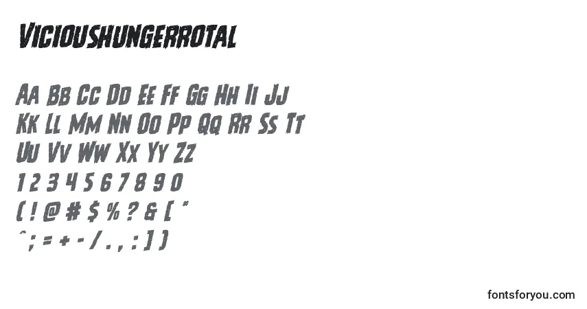 Czcionka Vicioushungerrotal – alfabet, cyfry, specjalne znaki