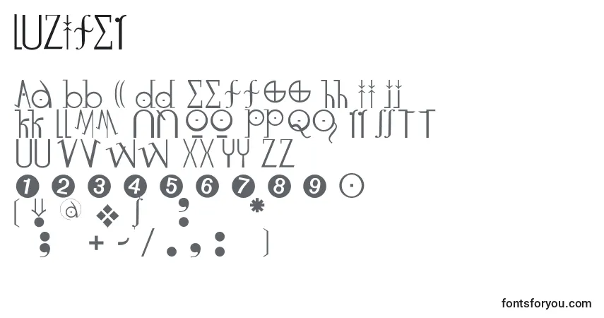 Luzifer-fontti – aakkoset, numerot, erikoismerkit