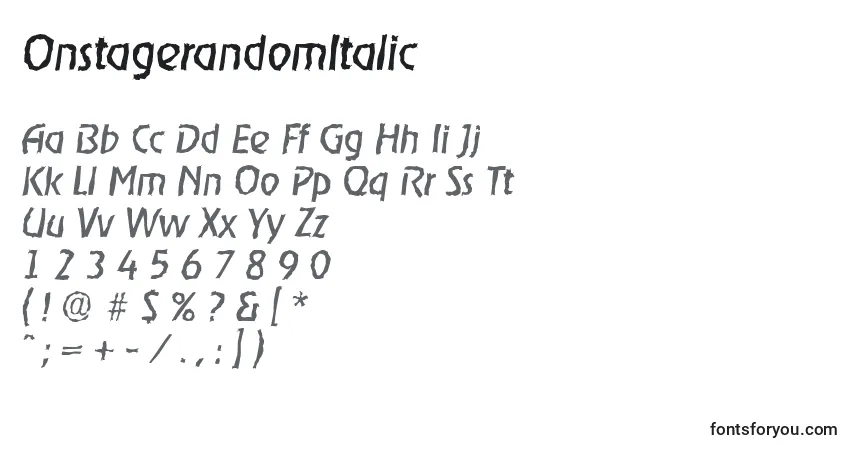 A fonte OnstagerandomItalic – alfabeto, números, caracteres especiais