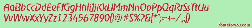 フォントOnstagerandomItalic – 赤い文字の緑の背景