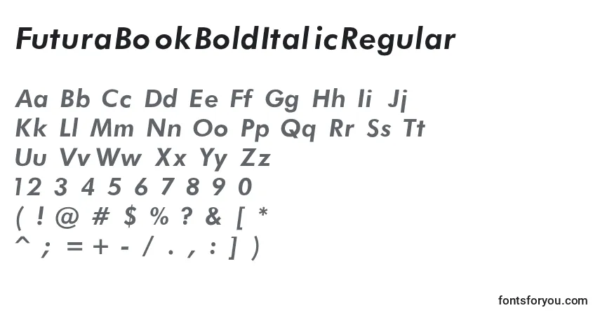 A fonte FuturaBookBoldItalicRegular – alfabeto, números, caracteres especiais