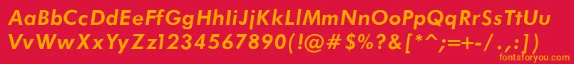 FuturaBookBoldItalicRegular-Schriftart – Orangefarbene Schriften auf rotem Hintergrund