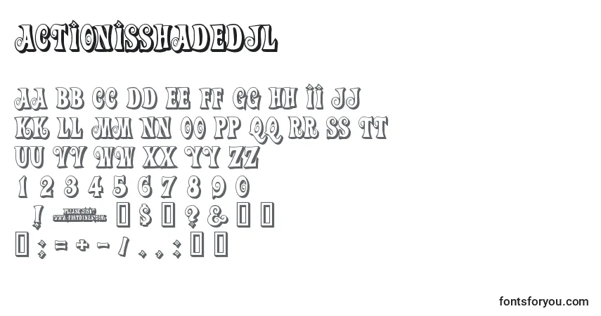 Шрифт ActionIsShadedJl – алфавит, цифры, специальные символы