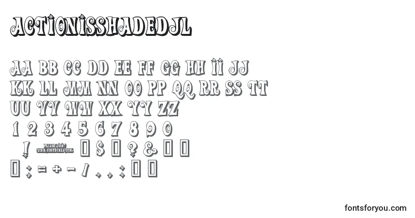 A fonte ActionIsShadedJl – alfabeto, números, caracteres especiais