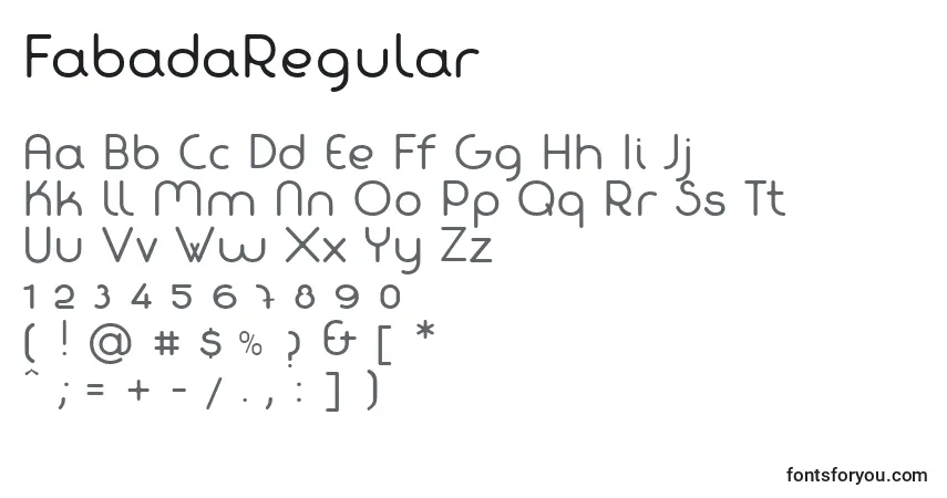 Czcionka FabadaRegular – alfabet, cyfry, specjalne znaki
