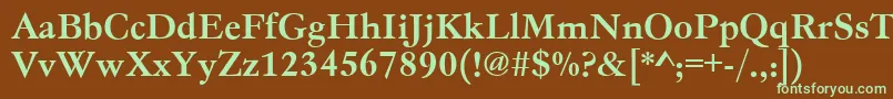 フォントGc05004t – 緑色の文字が茶色の背景にあります。