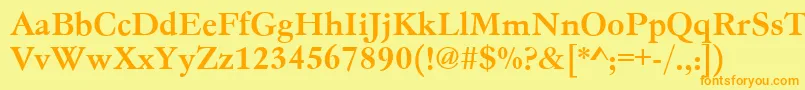 フォントGc05004t – オレンジの文字が黄色の背景にあります。