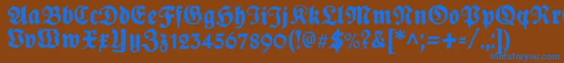 PlakatFrakturunz1l-fontti – siniset fontit ruskealla taustalla