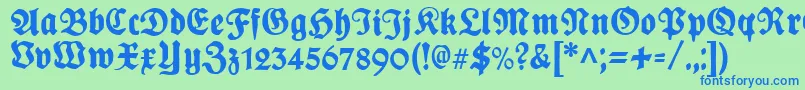 フォントPlakatFrakturunz1l – 青い文字は緑の背景です。