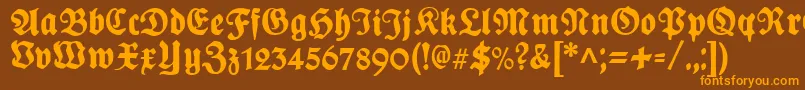 フォントPlakatFrakturunz1l – オレンジ色の文字が茶色の背景にあります。