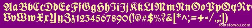 PlakatFrakturunz1l-fontti – keltaiset fontit violetilla taustalla