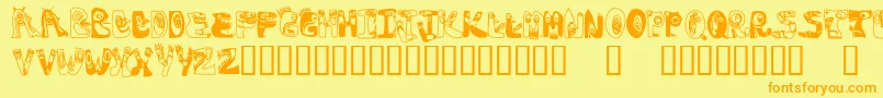 フォントOogieboogies – オレンジの文字が黄色の背景にあります。