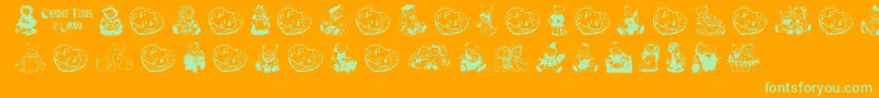 CherishedTeddies-Schriftart – Grüne Schriften auf orangefarbenem Hintergrund