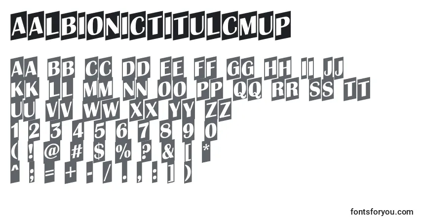 Czcionka AAlbionictitulcmup – alfabet, cyfry, specjalne znaki