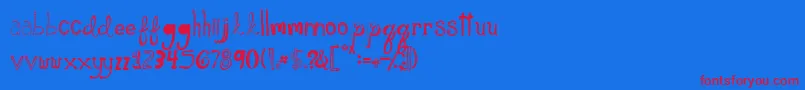 Czcionka PleaseShowMeLoveDemo – czerwone czcionki na niebieskim tle