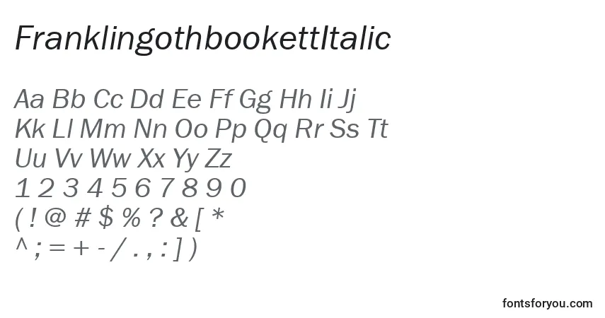 Шрифт FranklingothbookettItalic – алфавит, цифры, специальные символы