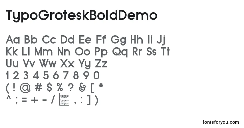 TypoGroteskBoldDemo font – alphabet, numbers, special characters