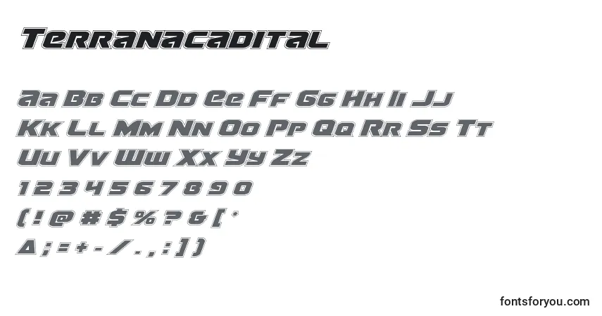 Schriftart Terranacadital – Alphabet, Zahlen, spezielle Symbole