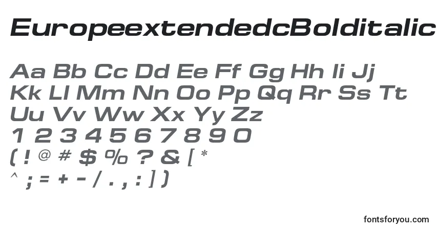 A fonte EuropeextendedcBolditalic – alfabeto, números, caracteres especiais