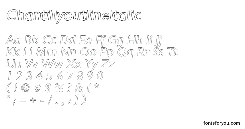 Шрифт ChantillyoutlineItalic – алфавит, цифры, специальные символы