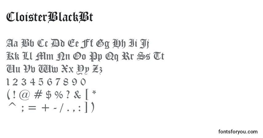 Czcionka CloisterBlackBt – alfabet, cyfry, specjalne znaki