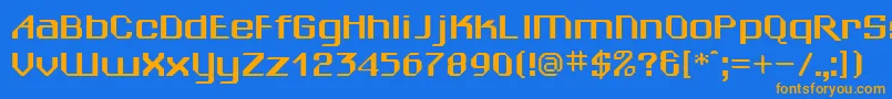 フォントSheilaRegular – オレンジ色の文字が青い背景にあります。