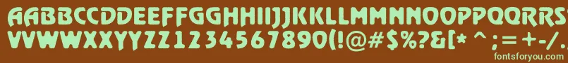 フォントARewindertitulrghBold – 緑色の文字が茶色の背景にあります。