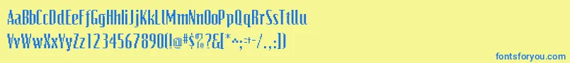 フォントVideocondsskRegular – 青い文字が黄色の背景にあります。