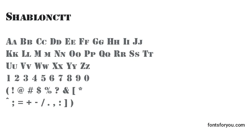Schriftart Shablonctt – Alphabet, Zahlen, spezielle Symbole